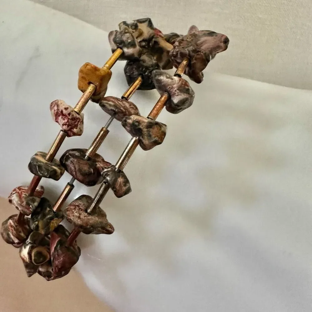 Leopard skin Jasper wrap around leaf charm bracelet
